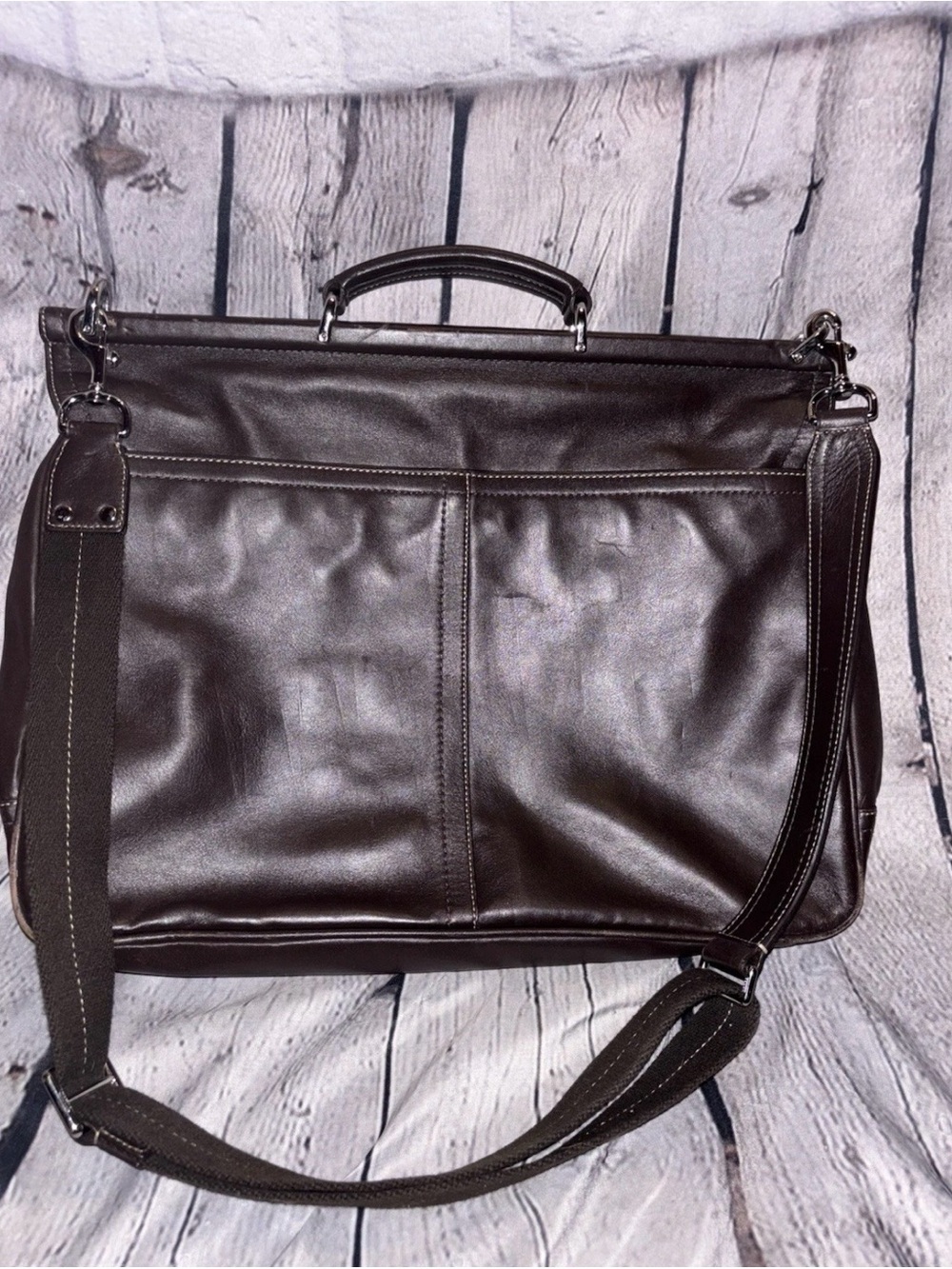 Vintage Coach Brown Leather Briefcase Messenger Bag Large Snap Handle Rare - Picture 5 of 11